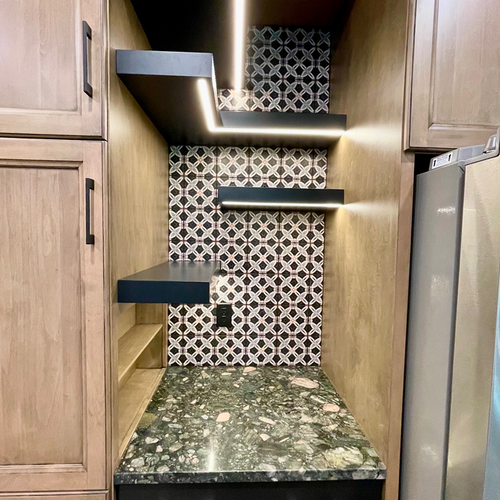 Custom patterned tile backsplash installed in Central Indiana kitchen