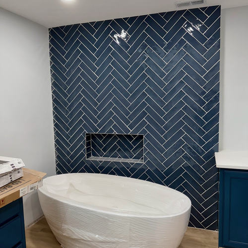 Bathroom remodel with new flooring and shower in Greenwood, IN