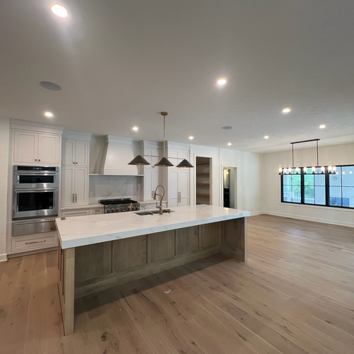 Open-concept kitchen remodel with tile floors and stylish cabinetry in Franklin, IN